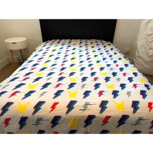 Pokemon Pikachu Twin Flat Sheet Light Gray Lightning Bolt Kids Bedding Gamer